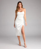 Karlie Satin Strapless Slit Midi Formal Dress