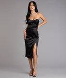 Karlie Satin Strapless Slit Midi Formal Dress
