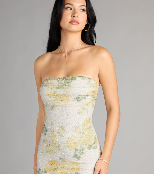 hilary tropical floral bead mini dress Kaley Floral Beaded Mini Dress