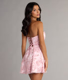 Erin Satin Floral Embroidered Lace-Up Dress
