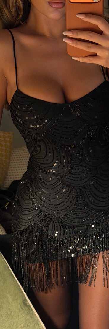 Jenelle Beaded Sequin Fringe Mini Dress