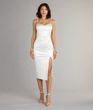 Style your seasonal looks with the Melody Satin Slit Midi Formal Dress, a trend-right, fall dress designed for any plan on your calendar with new and unqiue details.
