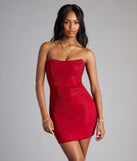 Feel ready for every dance floor moment or feed-worthy reel in the Nicole Rhinestone Lace-Up Strapless Mini Dress, a homecoming dress designed to own your moment.