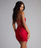 Style your seasonal looks with the Nicole Rhinestone Lace-Up Strapless Mini Dress, a trend-right, fall dress designed for any plan on your calendar with new and unqiue details.