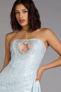 white heart cut out dress AREA White Crystal Heart Back Minidress