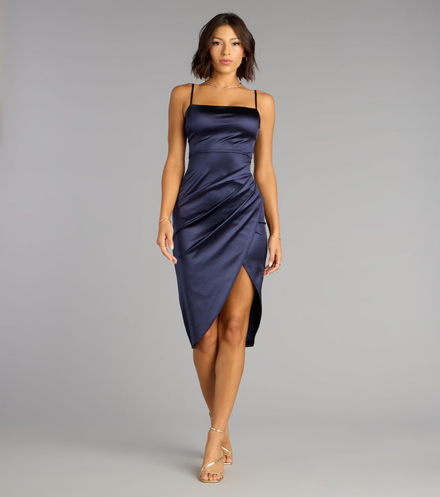 madelyn satin dress Madelyn Satin Lace-Up Midi Formal Dress