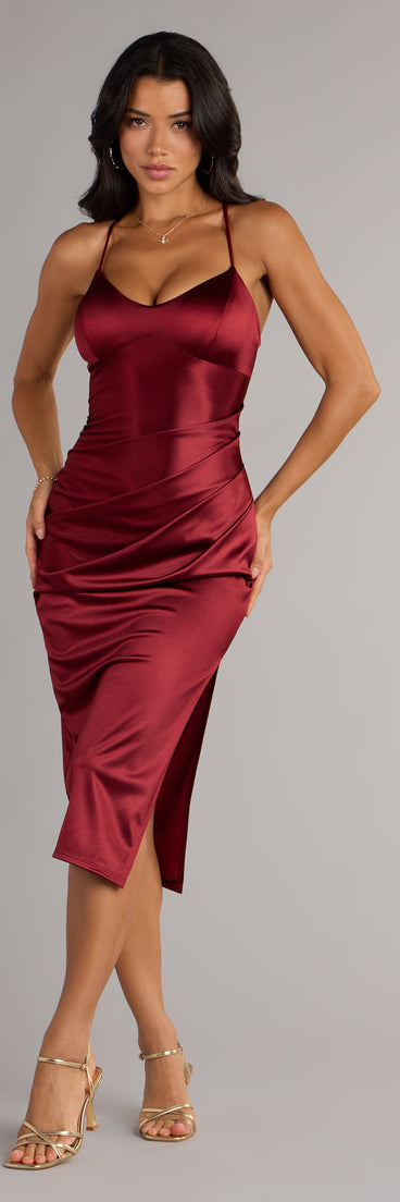 The Ophelia Satin Lace-Up Midi Formal Dress is your new go-to Windsor dress—effortless, versatile, and made to update your fall style in seconds.