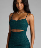 Style your seasonal looks with the Kassidy Glitter Cutout Midi Dress, a trend-right, hunter green fall dress designed for any plan on your calendar with new and unqiue details.