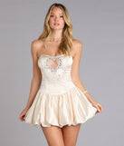 Britt Rhinestone Satin Heart Cutout Mini Dress