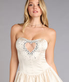 Britt Rhinestone Satin Heart Cutout Mini Dress