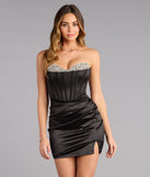 Kris Satin Rhinestone Corset Mini Dress
