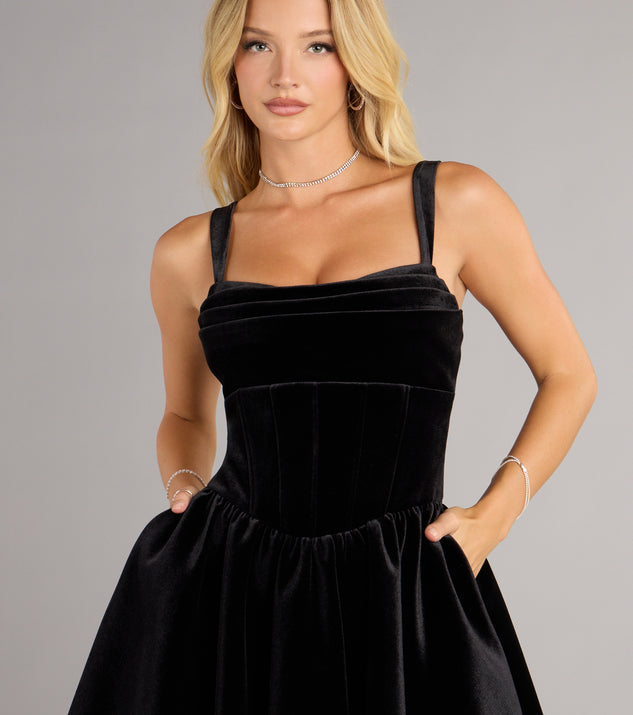 Midi Dress Little Black Velvet Dress Black Velvet Underwire Bustier Skater Dress Midi Dress Little Black Velvet Dress Black Velvet Underwire Bustier Skater Dress