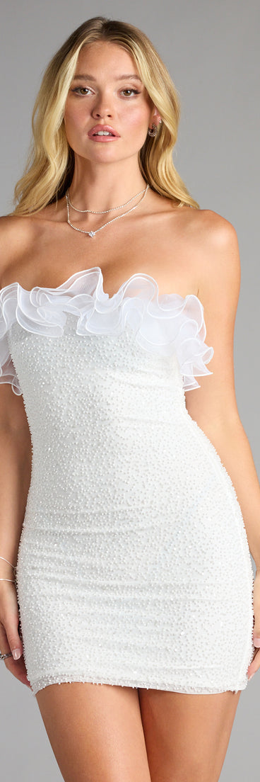 The Alissa Ruffled Bead Sequin Mini Dress is your new go-to Windsor dress—effortless, versatile, and made to update your fall style in seconds.