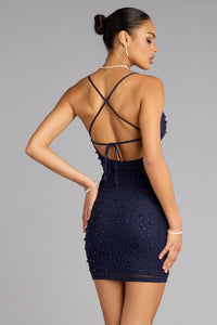 Vienna Rhinestone Pearl Mesh Mini Dress