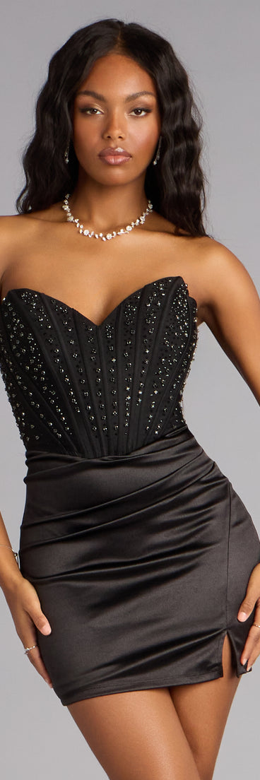 Nyla Satin Beaded Corset Mini Dress
