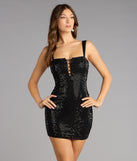 Kinley Rhinestone Mesh Lace-Up Mini Dress