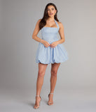 Feel ready for every dance floor moment or feed-worthy reel in the Vicky Jacquard Halter Bubble Mini Dress, a homecoming dress designed to own your moment.