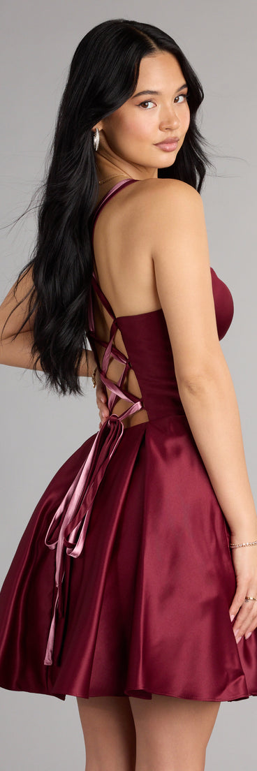 Isabelle Satin Lace-Up Dress With Pockets | Windsor Isabelle Satin Lace-Up Dress With Pockets | Windsor