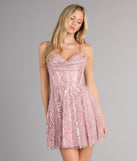 Lila Glitter Corset Skater Short Dress
