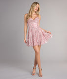 Lila Glitter Corset Skater Short Dress