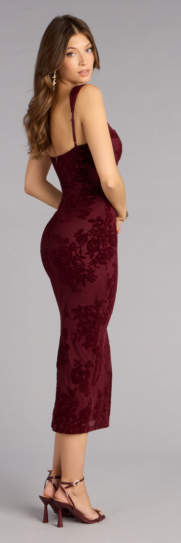 Emme Flocked Velvet Midi Formal Dress