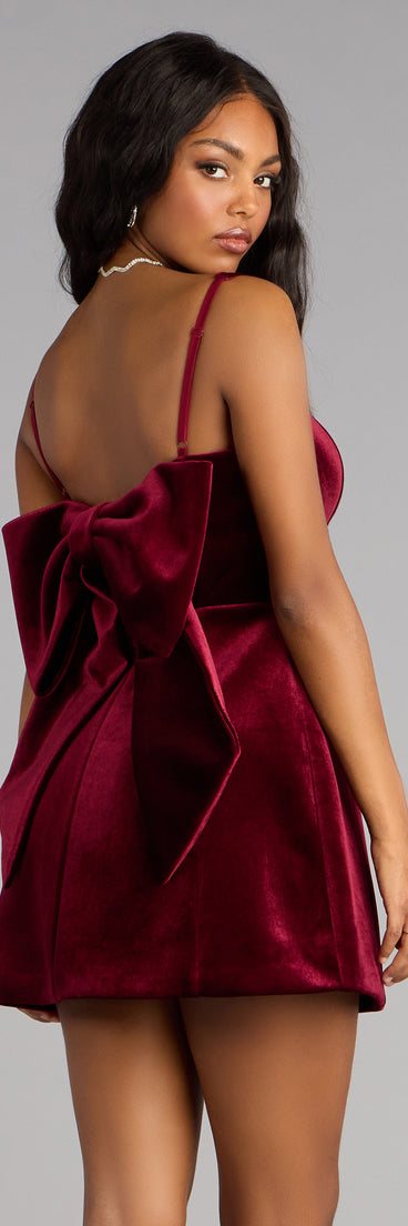 Analeah Woven Velvet Bow Mini Dress