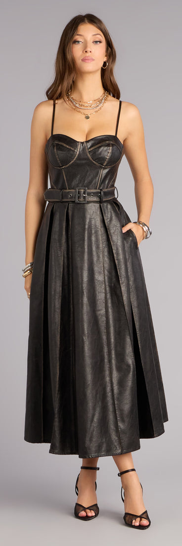 Meghan Faux Leather Corset A-Line Formal Dress