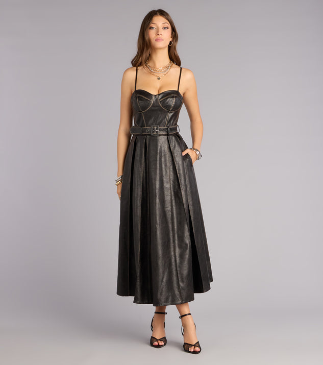 Meghan Faux Leather Corset A-Line Formal Dress