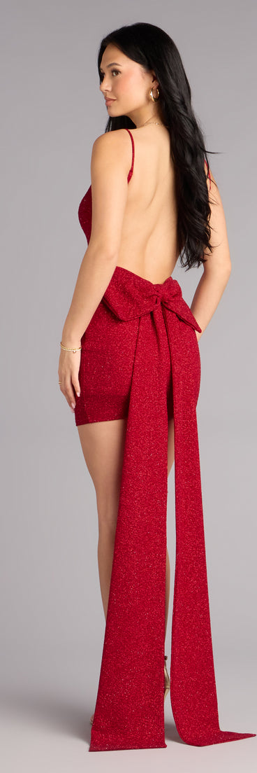 Toni Glitter Open Back Bow Mini Dress