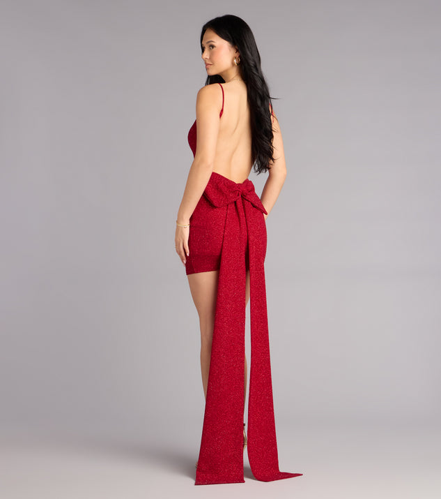 Toni Glitter Open Back Bow Mini Dress
