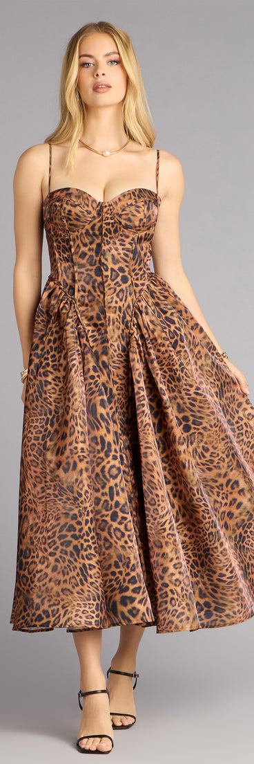 Misha Leopard Corset Midi Formal Dress