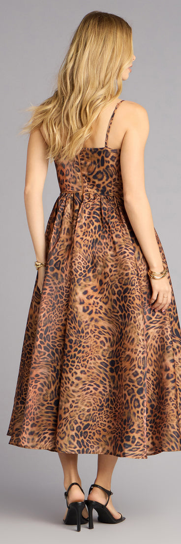 Misha Leopard Corset Midi Formal Dress