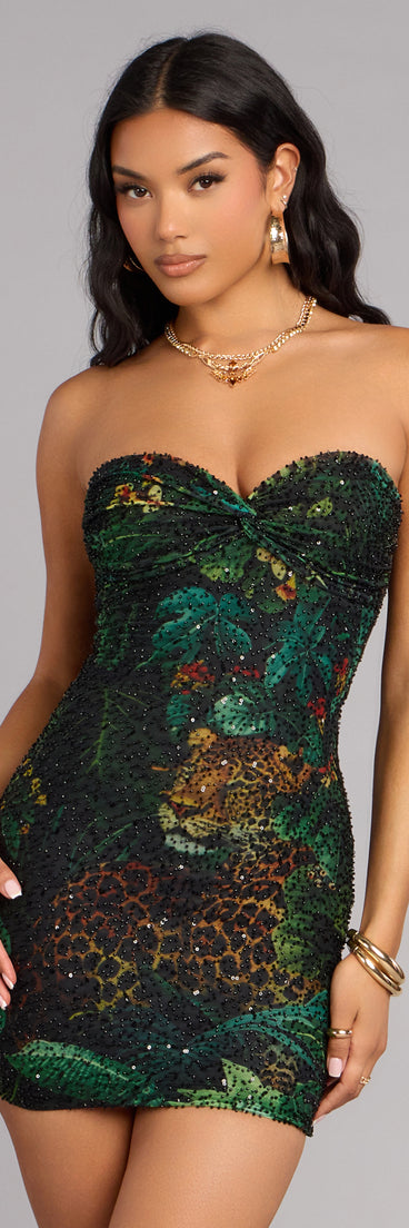 Lindsey Jungle Print Bead Mini Dress
