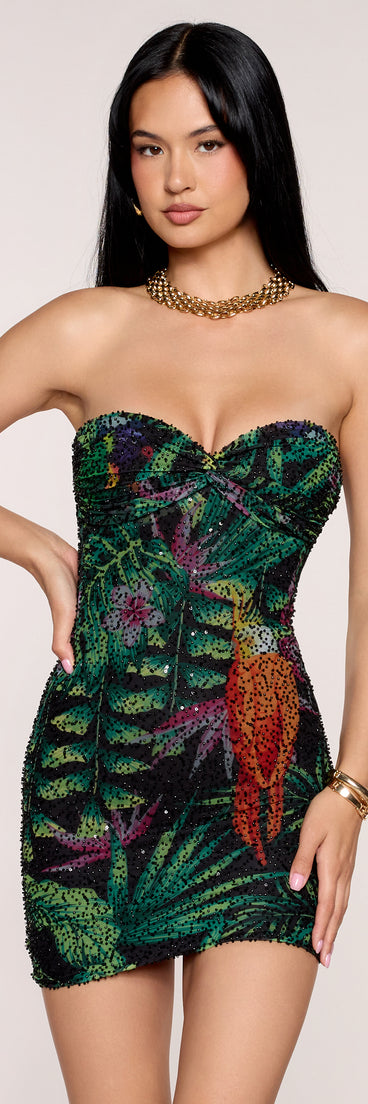 Shay Tropical Printed Bead Mini Dress