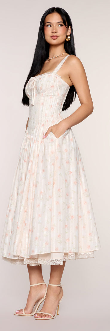 Francine Floral A-Line Midi Formal Dress