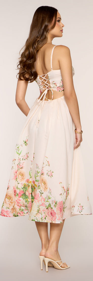 Courtney Floral Lace-Up Formal Dress