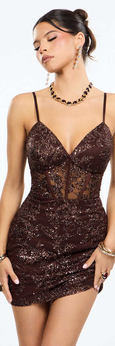 Rose Sequin Corset Bodycon Mini Dress