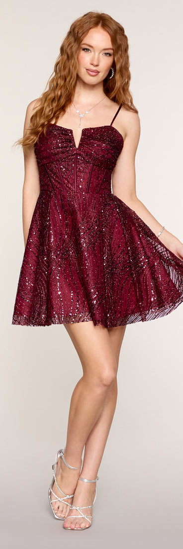 Caley Glitter Mesh Corset A Line Mini Dress