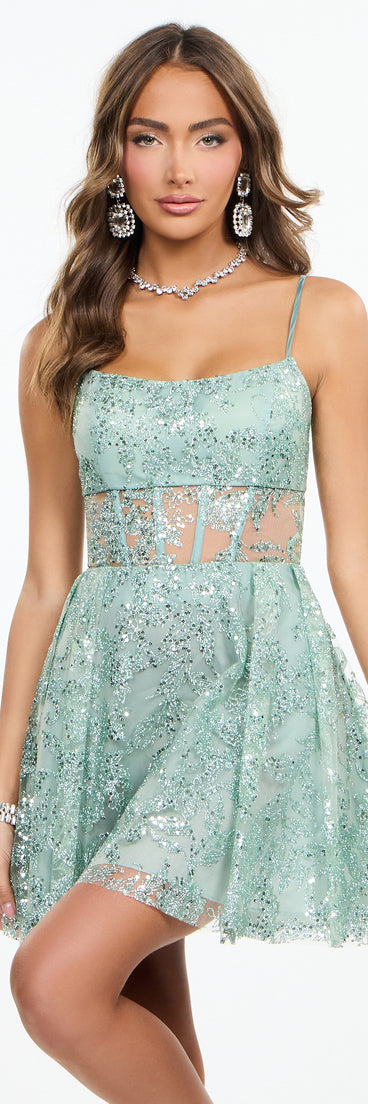 Larissa Glitter Lace Up A-Line Dress