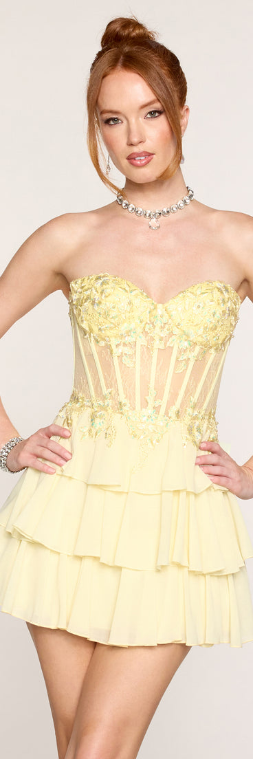 Lisa Glitter Mesh Corset Skater Dress