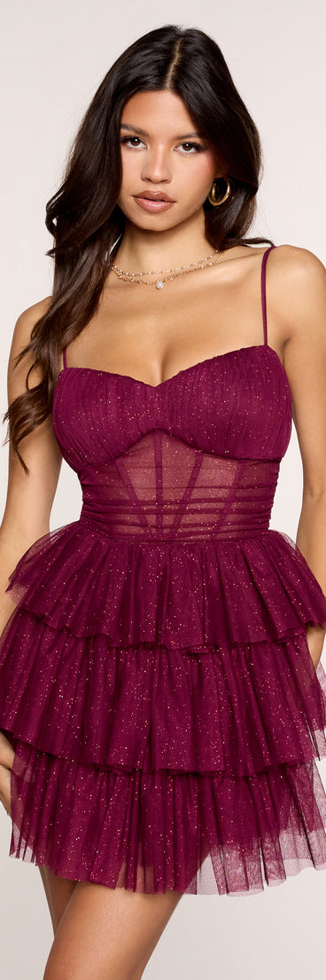 Karis Glitter Mesh Ruffle Mini Dress