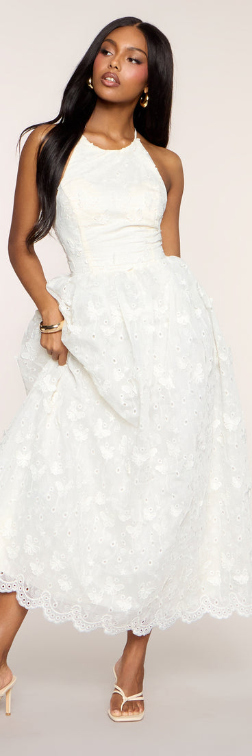 AJ Eyelet A-Line Midi Dress