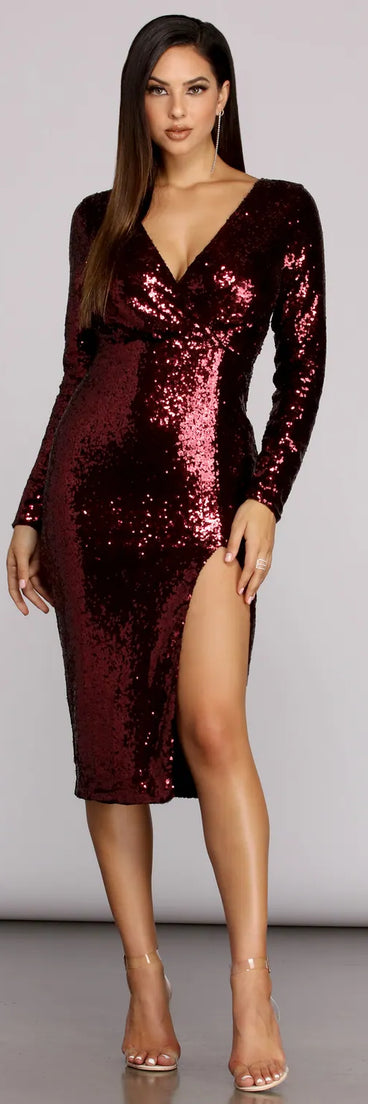 Linley Sequined Surplice Midi Dress