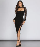 Everly Lace Front Slit Midi Dress