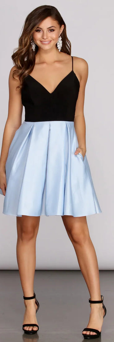 Anabelle Satin Strappy Skater Dress