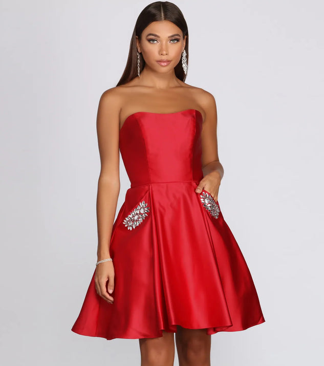 Bethany Formal Satin Rhinestone Dress