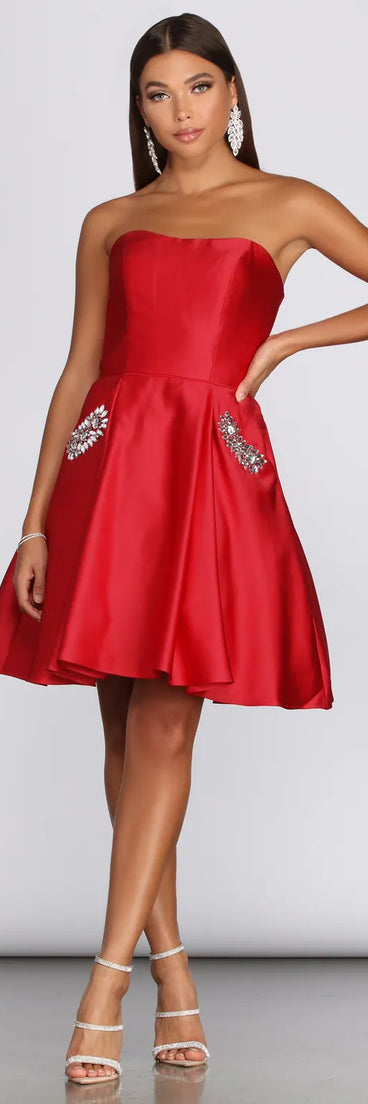 Bethany Formal Satin Rhinestone Dress