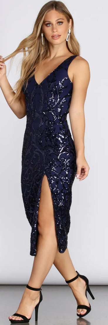 Melanie Formal Sequin Midi Dress