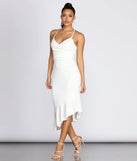 Ellie Asymmetrical Flounce Midi Dress