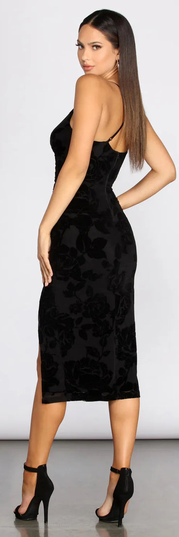 Velvet And Mesh Midi Dress